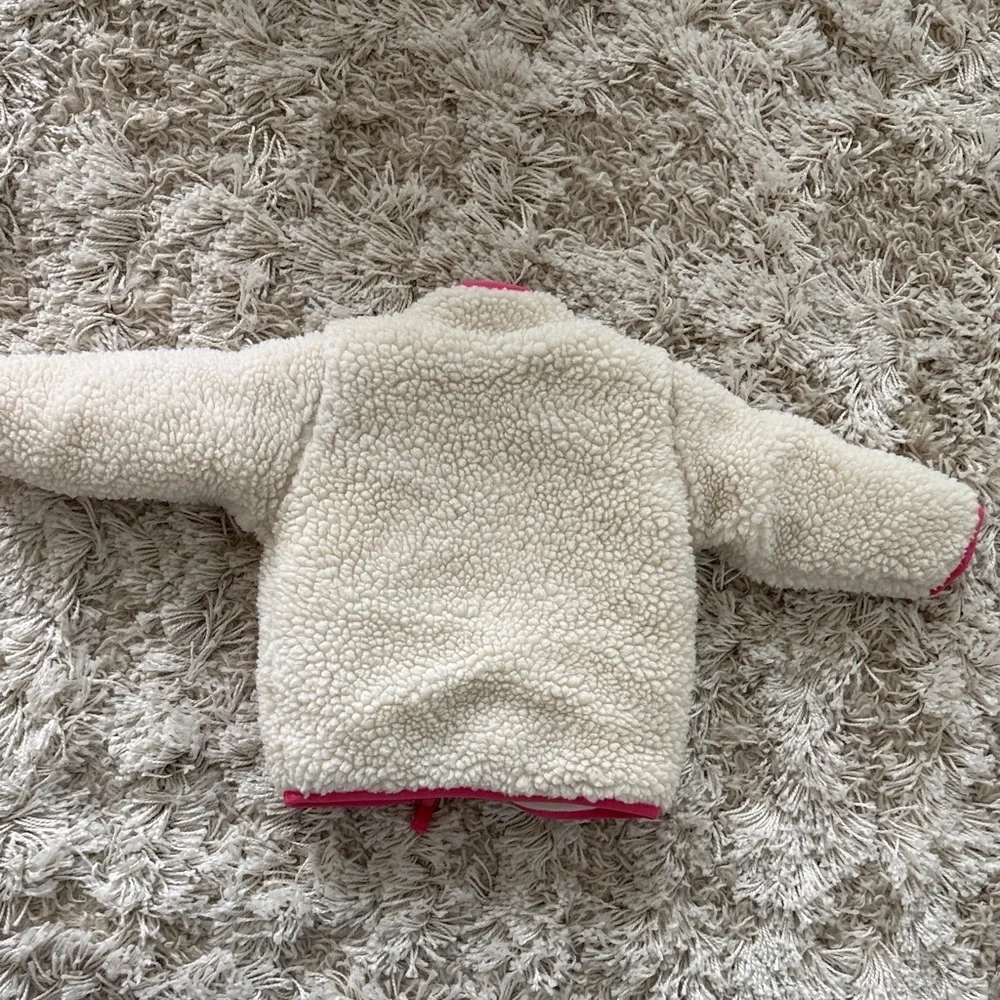 Cream Sherpa Fleece Jacket with Pink Trim size 12m